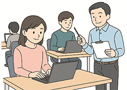 メールやチャットを使うイラスト