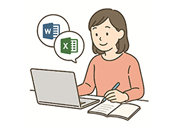 オフィスを触る女性のイラスト